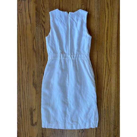 J. Crew White Linen Sleeveless Fitted A Line Midi Dress  Women's Size 4 - Picture 8 of 11